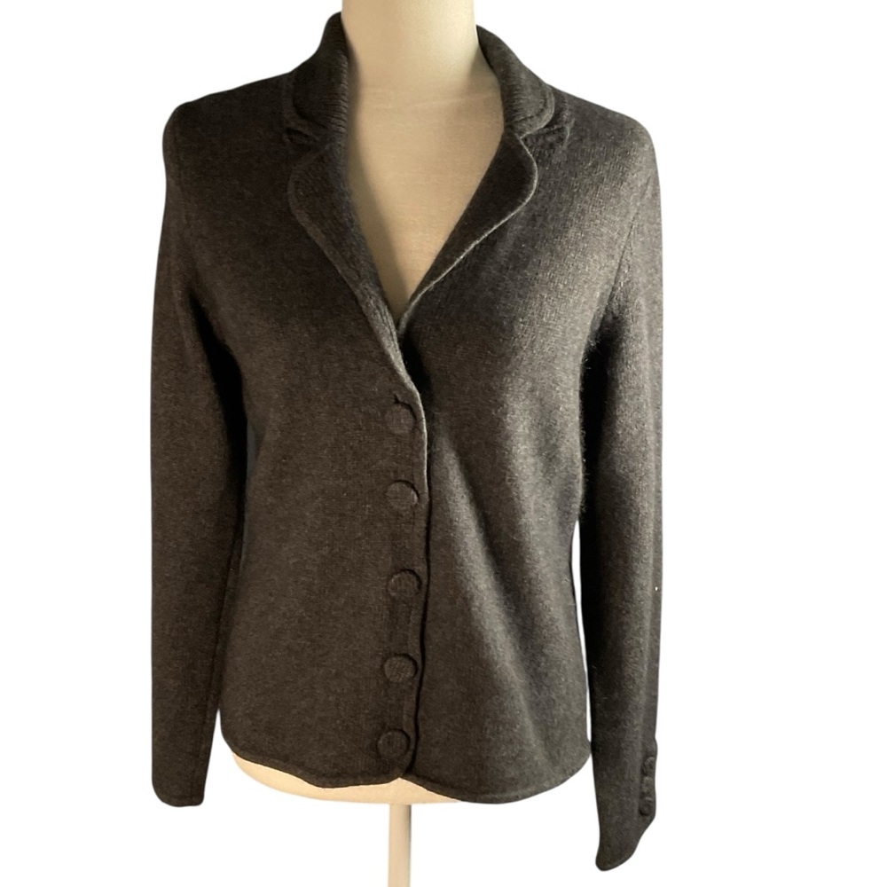 Ann Taylor Rabbit Hair Wool Cashmere Blend Size M Charcoal Gray Cardigan Sweater